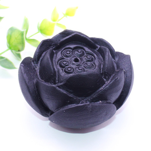 如鸿天然水晶原石头黑曜石莲花摆件四瓣香插佛教供具家居客厅摆设