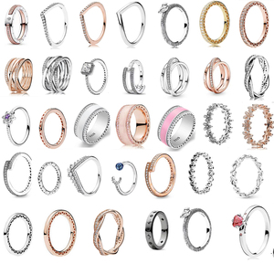 潘家戒指S925纯银单钻系列彩钻心形珠珠戒简约风格可叠带指环