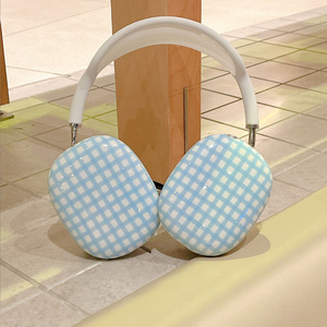 适用于苹果AirPods max头戴式耳机保护套apm女生硅胶Apple AirPods Max无线蓝牙头戴式耳机软壳蓝色格子全包