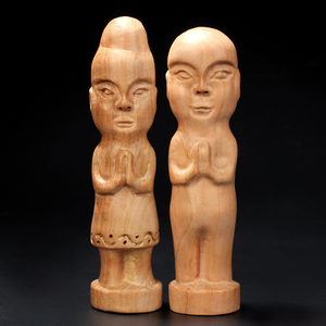聚缘阁手工桃木人摆件男女款无漆木雕工艺品创意人偶宝宝饰品