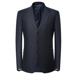 鸟家剪标商务开会正装毛料条纹西服男士西装中青年宽松西服春秋款