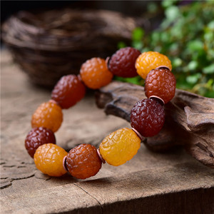 天然蜜蜡全皮海漂籽料手串手链精挑全皮脑纹手链全皮海漂籽无破窗