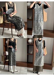 新中式透视网纱无袖罩裙连衣裙蕾丝裙