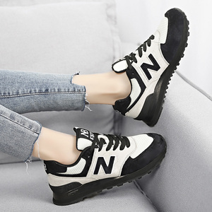 新百伦574女鞋真皮猪皮头层nb户外休闲运动鞋春季透气黑白熊猫鞋