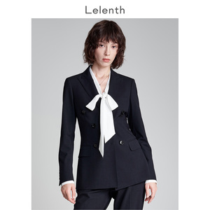 莱伦斯布高级感职业西装套装女大学生面试正装藏青色商务西服外套