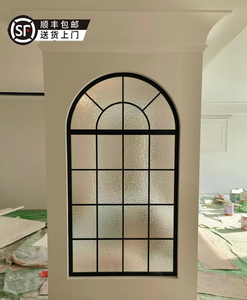 法式玻璃隔断复古奶油风拱形门窗屏风客厅假窗户壁饰玄关遮挡装饰