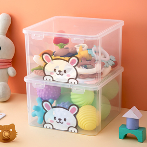 婴儿玩具收纳盒啃咬透明分类儿童牙胶宝宝手抓磨牙棒整理箱小号.