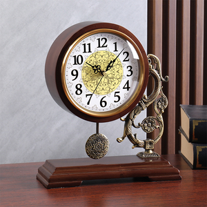 汉时客厅台钟创意家用装饰摆件欧式复古实木音乐报时座钟表HD289