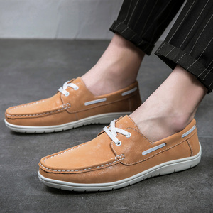 正品潮牌真皮豆豆鞋男软底套脚低帮休闲一脚蹬懒人鞋英伦风帆船鞋