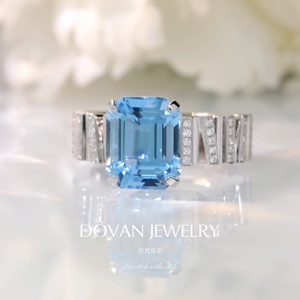 DOVAN杜梵珠宝天然圣玛利亚海蓝宝戒指18K重金精工镶嵌时尚ins风