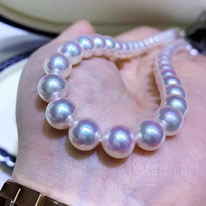 日本akoya海水珍珠项链 天女级锁骨串珠正圆极强光妈妈带国检证书