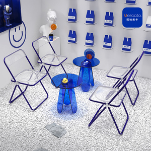 工业风克莱因蓝桌椅子套装网红饮品店时尚创意茶几咖啡厅一桌两椅