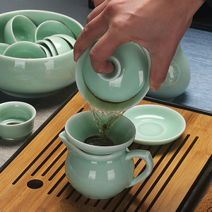 陶瓷功夫茶具套装配件单盖碗小号家用青瓷小鱼盖碗办公泡茶器整个