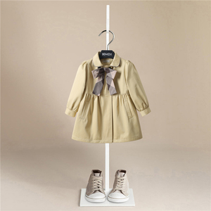 女童秋冬装新款娃娃领结风衣韩版中长款外套宽松风衣英伦风儿童装