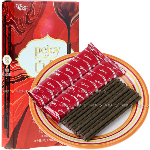 【满60包邮】格力高glico百醇红酒巧克力味装饰注心饼干棒48g盒装