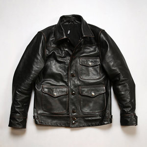 复刻rrl三兜真皮皮衣男翻领阿美咔叽机车短款加厚茶芯马皮夹克