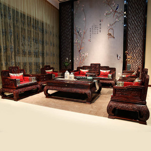 印尼黑酸枝大款雕龙沙发阔叶黄檀云龙宝座实木组合东阳红木家具