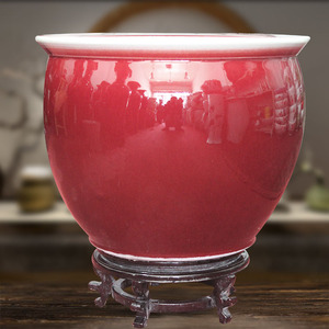 包邮景德镇陶瓷器郎红釉鱼缸养锦鲤金鱼盆中国红客厅装饰风水鱼缸