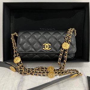 正品chanel香奈儿22a金色双c金币双链条法棍包链条斜挎包