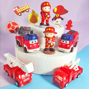 消防车 云梯 消防员蛋糕装饰摆件甜品台装扮主题儿童生日插件插牌