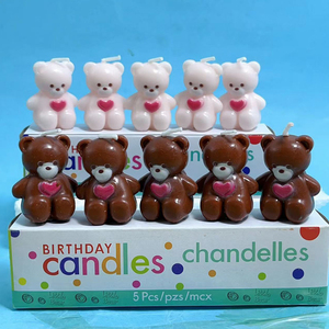 情人节爱心红心抱心白色 小熊蜡烛蛋糕装饰韩国ins可爱卡通儿童
