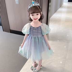 女童连衣裙2024新款宝宝魔法小精灵蓝色纱裙夏装裙子儿童装公主裙