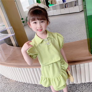 女宝宝夏装小童套装纯棉洋气3岁女孩衣服三岁女童夏季绿色两件套