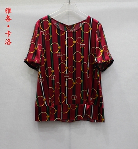 雅各卡洛19-316夏季新款时尚女装圆领短袖宽松桑蚕丝上衣真丝衬衣