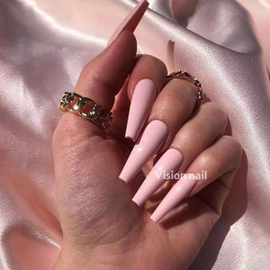 vision nail 欧美babypink婴儿粉纯色美甲可拆卸成品穿戴甲片