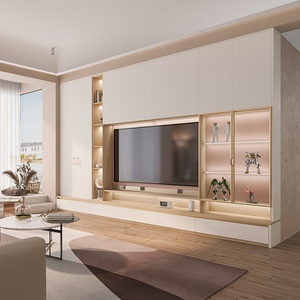 索菲亚定制电视柜客厅空间简约收纳储物电视背景墙柜书柜一体卡乐