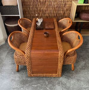阳台客厅椅简约茶桌藤编桌子小户型实木喝茶茶台组合茶几家用矮桌