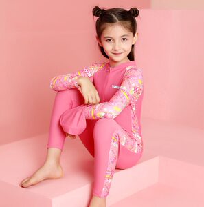 英发连体泳衣儿童长袖全身防晒温泉浮潜男女学生印花冲浪水母衣