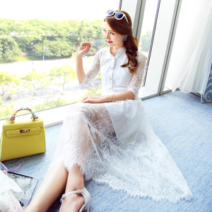 苏醒的乐园2015夏装新款韩版气质女装修身长款蕾丝连衣裙L1