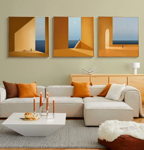 x安迪卡 北欧风格橙色挂画壁画油画布挂画现代轻奢风景双联装饰画