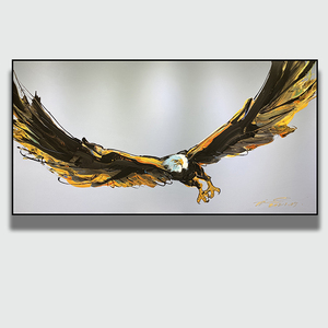 王增春客厅现代简约收藏级原创手绘抽象油画鹰《晨光》 200*100cm