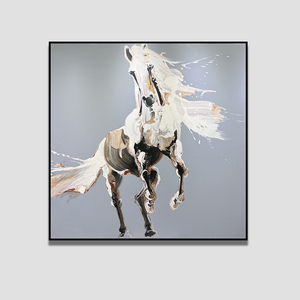 收藏级客厅手绘装饰画油画抽象画马现代简约新中式玄关方形吉祥画