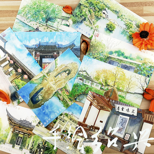 绍兴手绘摄影明信片水彩书签旅游纪念品出差城市风景青青子衿文创