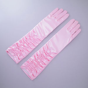 粉色长款褶皱包指手套新娘婚纱礼服配件结婚婚礼舞台派对保暖手套