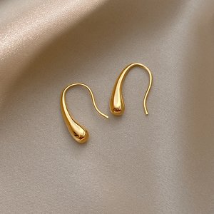 18k金水滴耳钉2023新款小众设计彩金耳环法式简约气质黄金耳饰女