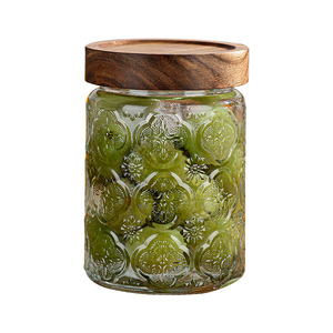 密封玻璃瓶螺纹口罐子复古海棠花纹家用泡酒柠檬百香果储物罐子