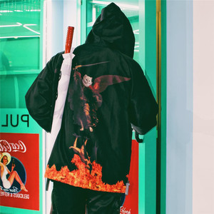 新品ripndip hell pit jacket中指贱猫恶搞火焰骑士教练夹克外套