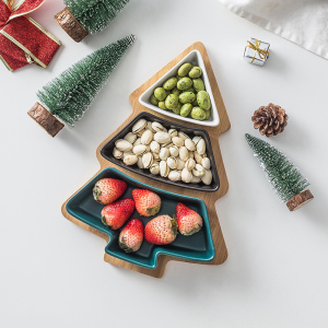 日式陶瓷果盘圣诞树分格点心盘创意零食盘小吃盘子碟子糖果坚果盘