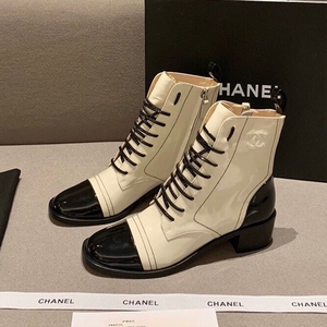 chanel/香奈儿女鞋 2020冬季新款小香双c粗跟圆头短靴短筒马丁靴