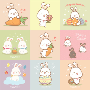 1225可爱卡通ins手绘动物小兔子儿童插画生日卡片ai矢量设计素材