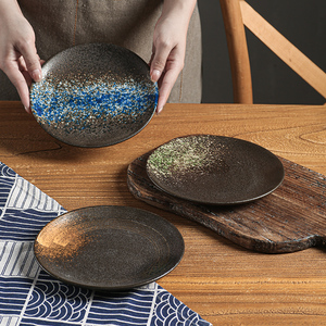 日式陶瓷浅盘平盘西餐盘牛排盘创意图案菜盘甜品盘家用高颜值餐具