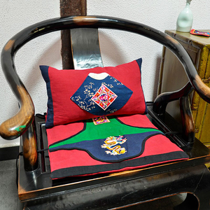 丹凤创意中式古典家居布艺肚兜元素系列古典绣花腰枕土布坐垫套装