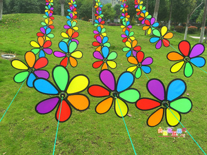 幼儿园装饰户外风车串旗 彩色风车圆形刀形风车校园彩色布挂吊饰