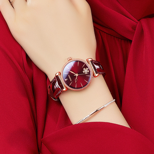 劳士顿女士手表红色手表女款正品国产腕表品牌时尚女表