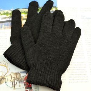 韩版冬季保暖毛线男士手套户外骑车纯黑五指手套学生全指针织手套