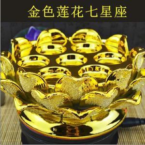 陶瓷烛台莲花七星座供佛堂法器寺院法事仙家道教金色蜡烛台蜡烛座